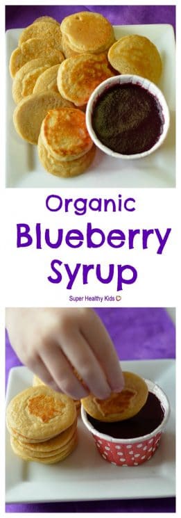 FOOD - Simple Organic Blueberry Syrup. Toddlers can dip their mini pancakes in this homemade, organic, all-natural blueberry syrup! https://www.superhealthykids.com/simple-organic-blueberry-syrup-recipe/