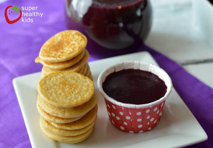 Simple Organic Blueberry Syrup. Toddlers can dip their mini pancakes in this homemade, organic, all-natural blueberry syrup!