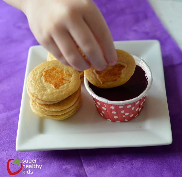 Simple Organic Blueberry Syrup. Toddlers can dip their mini pancakes in this homemade, organic, all-natural blueberry syrup!