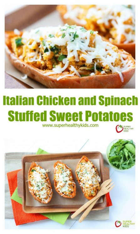 Italian Chicken and Spinach Stuffed Sweet Potato. A complete meal, packed inside a kids very own sweet potato!