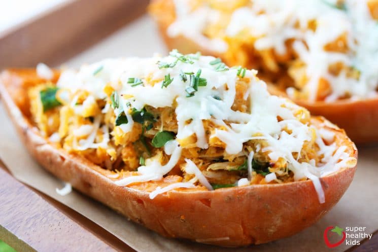 Italian Chicken and Spinach Stuffed Sweet Potato Recipe. A complete meal, packed inside a kids very own sweet potato!