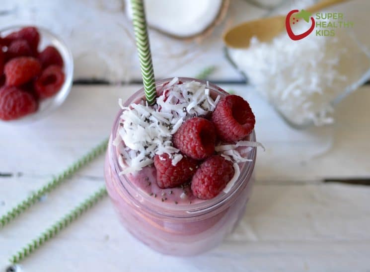 COCONUT RASPBERRY CHIA SMOOTHIE! Full of good stuff, like omega 3 fatS!