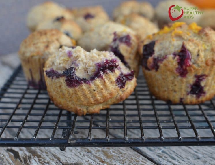 100% Whole Wheat Orange Blueberry Muffin. Egg-free and sweetened only with honey, the kids still can't resist them!