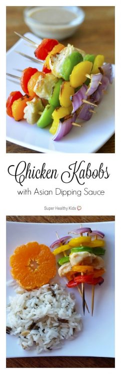 Chicken Kabobs with Asian Dipping Sauce. My kids just love these chicken kabobs. With the dipping sauce, it's even better. www.superhealthykids.com/chicken-kabobs-with-asian-dipping-sauce