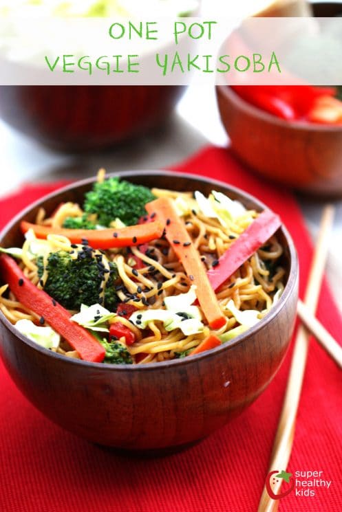 One Pot Veggie Yakisoba. A quick dinner idea that are sure to get the kids eating more vegetables.