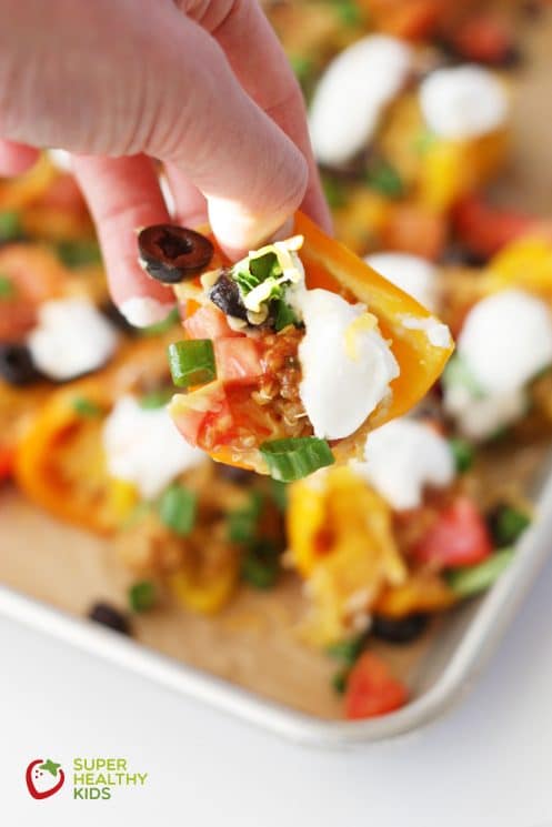 Quinoa Stuffed Mini Bell Nachos. A super healthy appetizer!