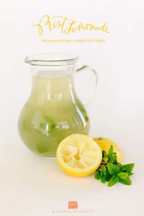 Lemonade with Raw Honey and Mint Ice Cubes. Stay hydrated with this delicious lemon drink!