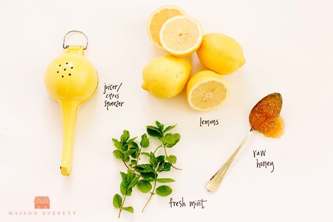 Lemonade with Raw Honey and Mint Ice Cubes. Stay hydrated with this delicious lemon drink!