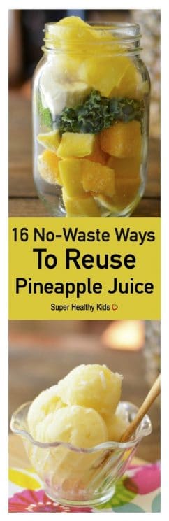 FOOD - 16 No Waste Ways To Reuse Pineapple Juice. Did you know you can bake with pineapple juice? I know one of these ideas you'll want to try today! https://www.superhealthykids.com/16-no-waste-ways-to-use-pineapple-juice/