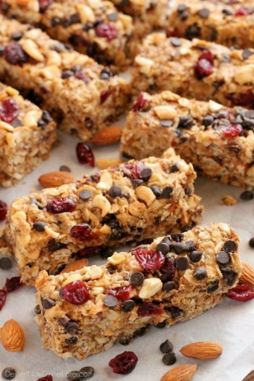 These Peanut Butter Chocolate Trail Mix Granola Bars are made with wholesome ingredients to create homemade granola bars you feel good about eating. Recipe by Dessert Now, Dinner Later for SuperHealthyKids.com