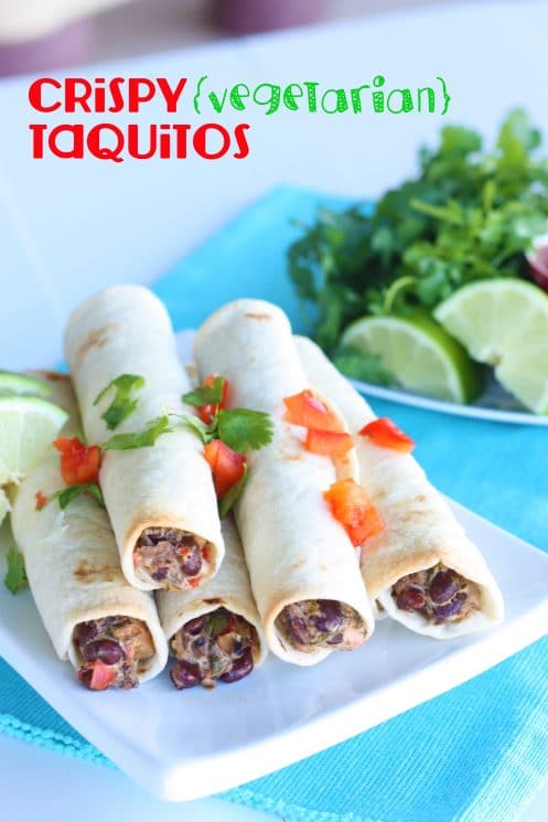 Crunchy Vegetarian Taquitos. Classic crispy bean taquito madeover with a veggie you would never expect!