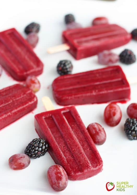 Juicy Grape Pops. Made with only grapes, these are refreshing, packed with vitamin C, and perfect for a thirst quenching treat.