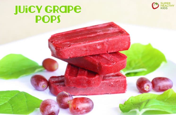 Juicy Grape Pops. Made with only grapes, these are refreshing, packed with vitamin C, and perfect for a thirst quenching treat.