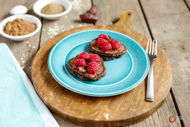 Sweet Cocoa Pancakes. These are packed with nutrition but taste delicious enough to be a dessert! Perfect recipe to serve as breakfast for dinner!