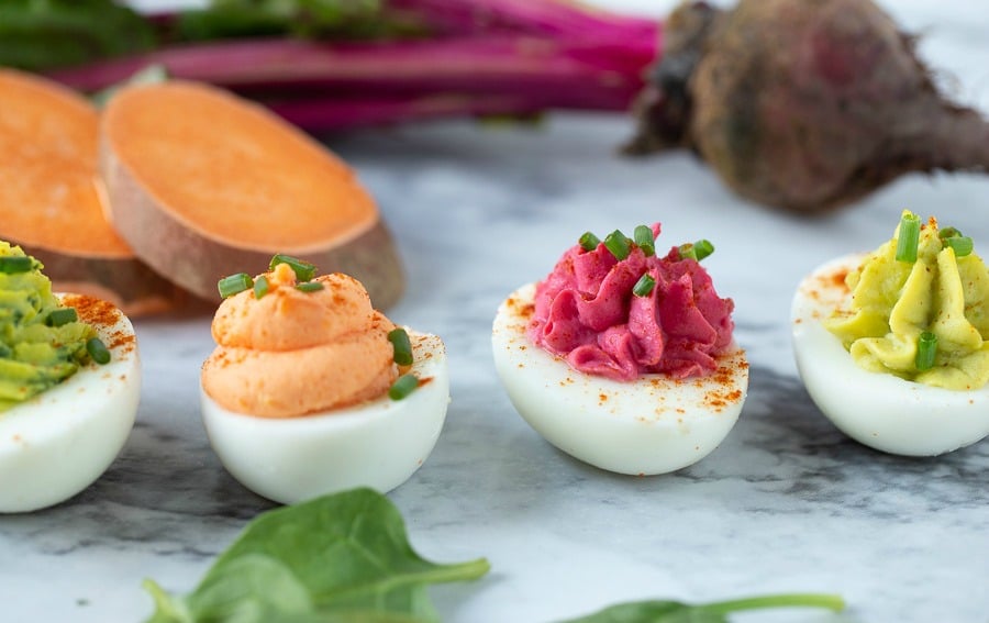 colorful veggie deviled eggs 