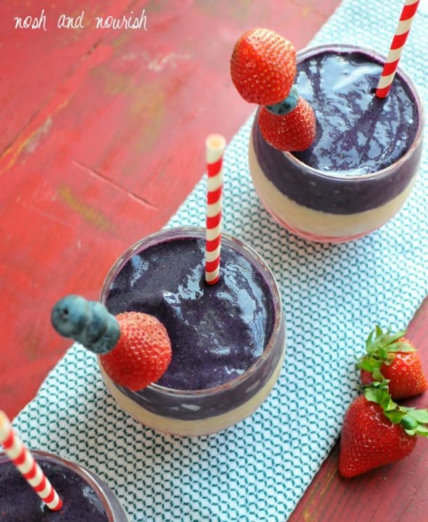 red white and blue smoothie above