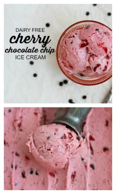 FOOD - Dairy Free Cherry Chocolate Chip Ice Cream. SO creamy and delicious and the sweetness comes from the loads of cherries in it! https://www.superhealthykids.com/dairy-free-cherry-chocolate-chip-ice-cream/