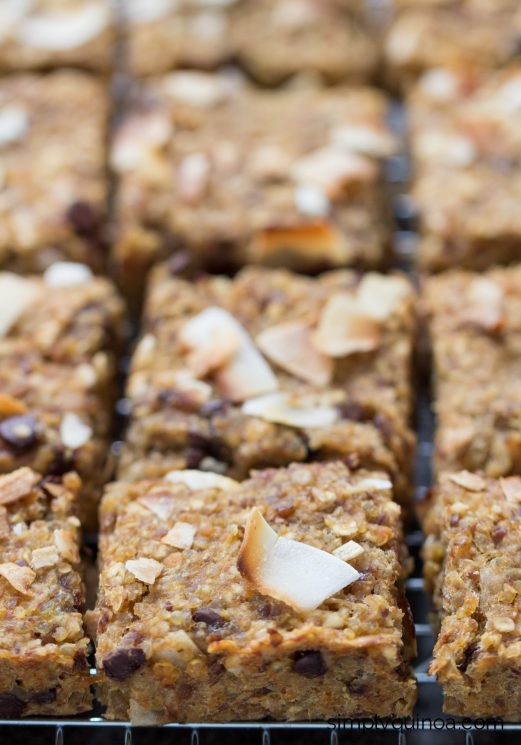 Quinoa Breakfast Bars. These simple quinoa breakfast bars are flavored with toasted coconut and chocolate chips, making for a healthy and delicious on-the-go breakfast treat that you and your kids will love!