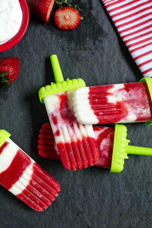 Homemade Strawberry Creamsicles 4 overhead view of strawberry creamsicles