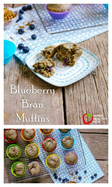 FOOD - Blueberry Bran Muffins. Packed with nutrition and delicious flavor. https://www.superhealthykids.com/bran-blueberry-muffins/