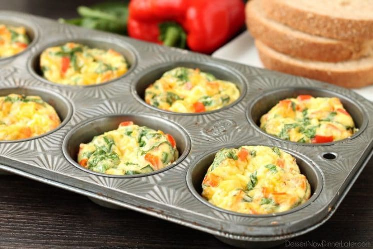 These Breakfast Egg Cups are the perfect breakfast on-the-go. Make them ahead of time, refrigerate or freeze them, and then heat them in the microwave when you are ready to eat!