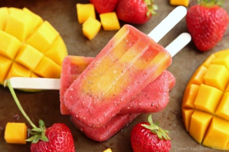 These Strawberry Mango Chia Popsicles are made with pure fruit, chia seeds, and a special ingredient to hydrate and replenish electrolytes!