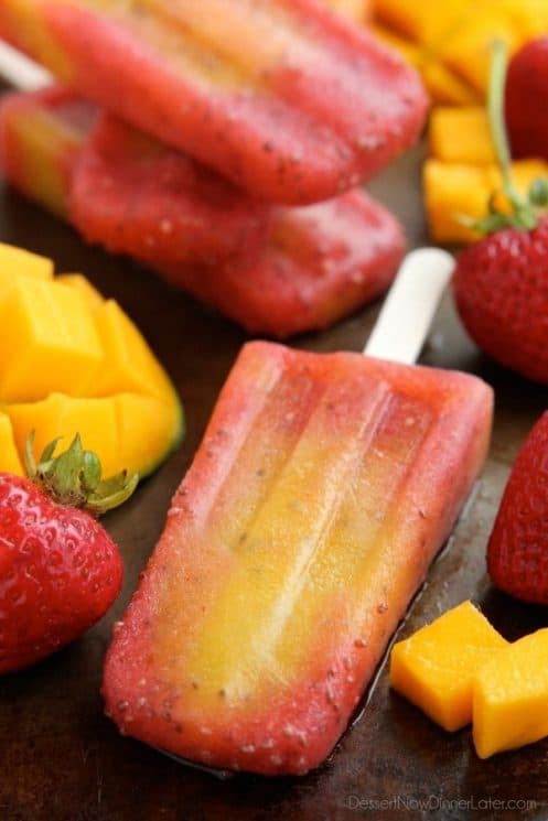 strawberry, mango and chia seed homemade popsicles