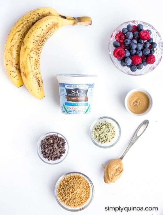 All the ingredients you need to make an epic Breakfast Banana Split!