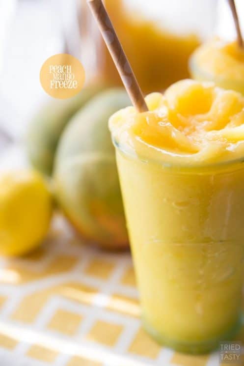 Peach Mango Freeze, the perfect refreshing summertime slushee made without any refined sugar!