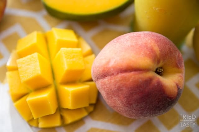 Peach Mango Freeze, the perfect refreshing summertime slushee made without any refined sugar!