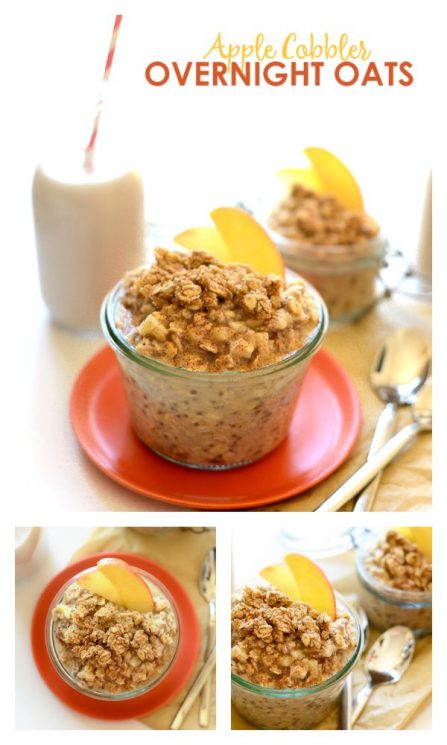 Apple Cobbler Overnight Oats Recipe - Take 5 minutes to prep breakfast for the family before bed and have the most delicious, whole-grain breakfast that tastes exactly like Apple Cobbler! https://www.superhealthykids.com/apple-cobbler-overnight-oats/