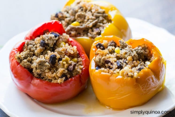 Crockpot Stuffed Peppers - made with Mexican quinoa, ground beef and cheddar cheese!