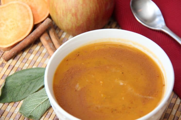 Sweet Potato and Apple Soup Recipe. A perfect balance of sweet and savory flavors that is gluten-free and dairy-free.