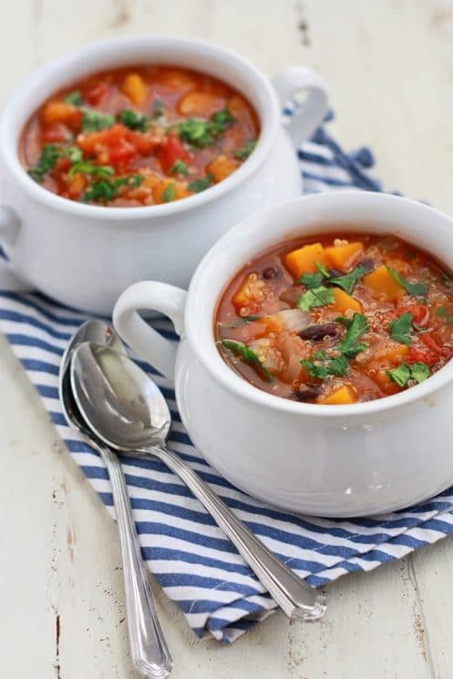 We love this Slow Cooker Quinoa and Vegetable Soup! Gluten free, vegan, and absolutely delicious! www.superhealthykids.com