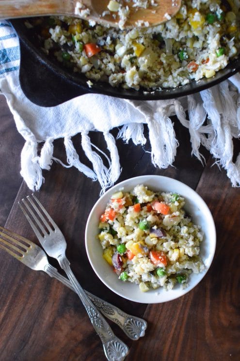 One-Skillet Fried Cauliflower Rice. Fried Rice without the Rice?!? You will love what we used instead! www.superhealthykids.com