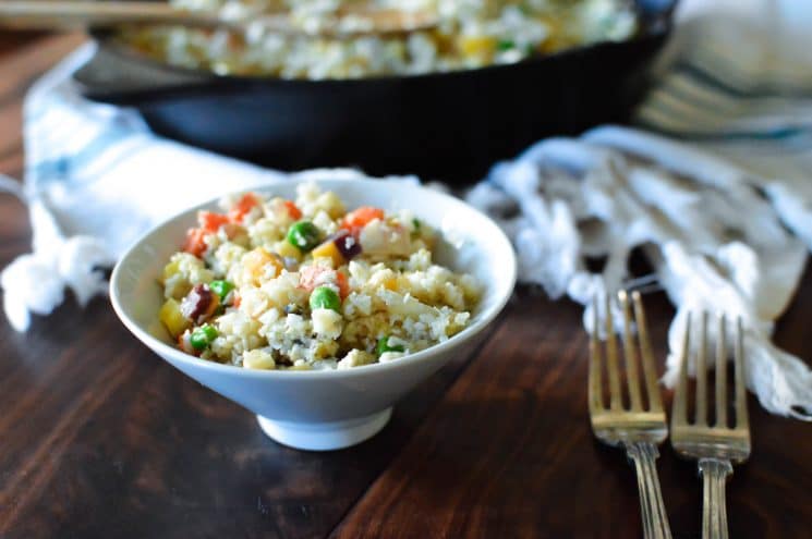 One-Skillet Fried Cauliflower Rice. Fried Rice without the Rice?!? You will love what we used instead! www.superhealthykids.com