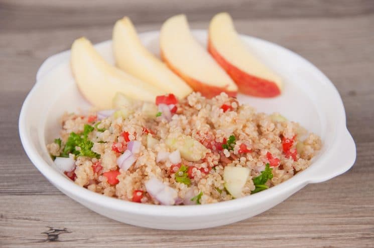quinoa tabbouleh with apple slices