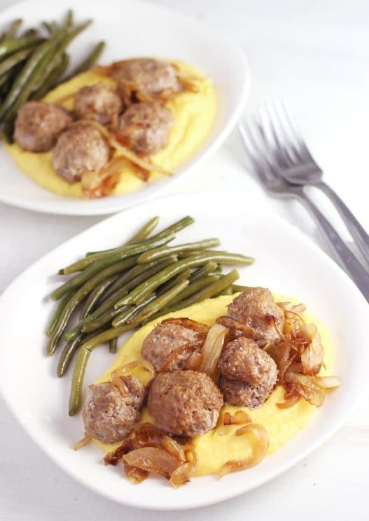 Rosemary Squash Meatballs - Simple baked meatballs with squash added for nutrition, and as a gluten free filler. Served with a squash puree for dipping, to double up on the squash goodness.