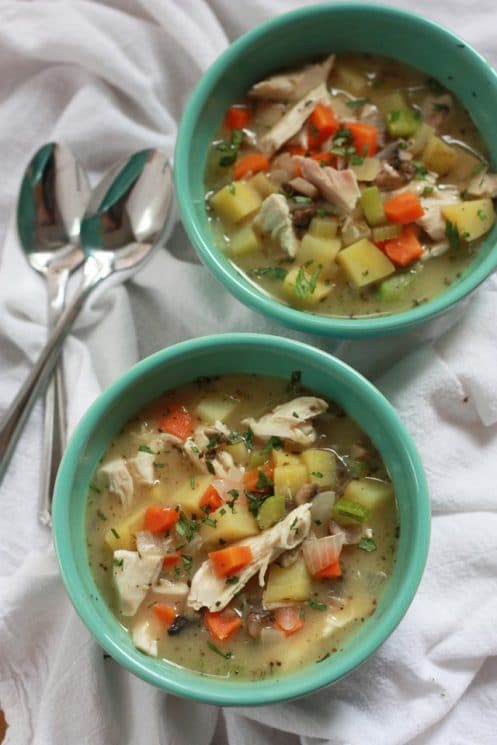 Chicken Pot Pie Soup - Everything you love about pot pie without the work (or calories) of a crust. Gluten free, dairy free, and delicious!