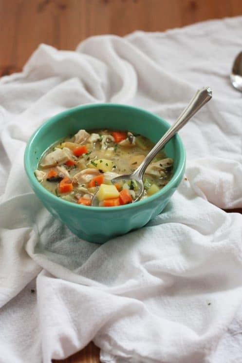 Can't get enough of this Chicken Pot Pie Soup. A cozy way to use up leftover chicken or turkey! (GF & Dairy free!) 