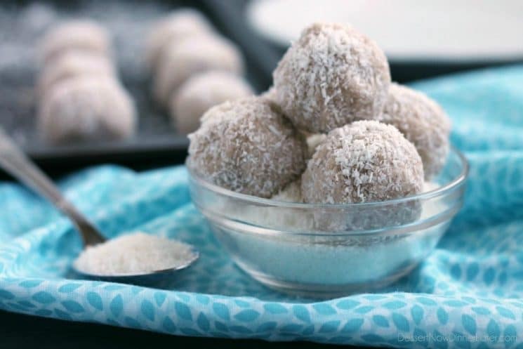 These no-bake healthy Coconut Snowballs are easy and delicious! A great holiday dessert to share with friends.