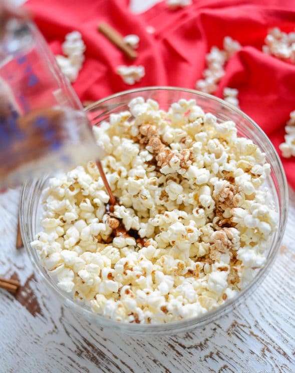 Maple Snickerdoodle Popcorn. Taste like snickerdoodle cookies, but with much less work and with more fiber and less sugar! www.superhealthykids.com