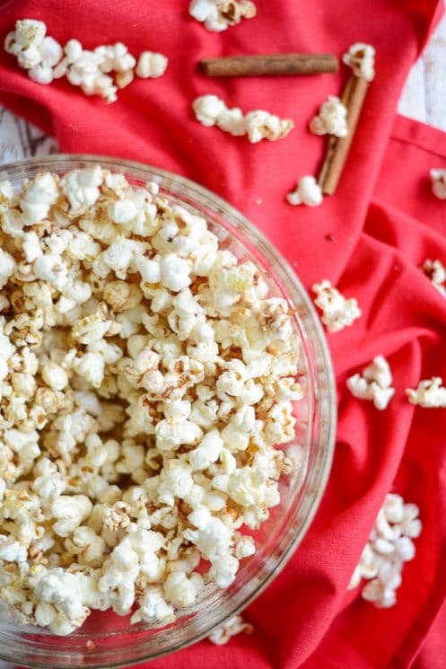 Maple Snickerdoodle Popcorn. Taste like snickerdoodle cookies, but with much less work and with more fiber and less sugar! www.superhealthykids.com