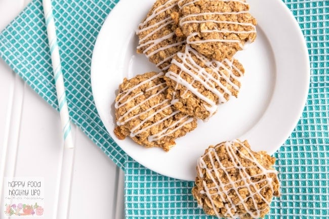 These Soft & Chewy Iced Oatmeal Cookies are just like you remember them as a kid but totally got a healthy makeover.