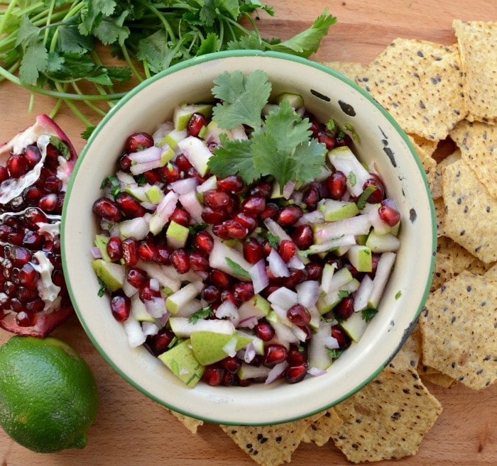 Quick and Easy Pear and Pomegranate Salsa. These flavors combined are amazing! www.superhealthykids.com