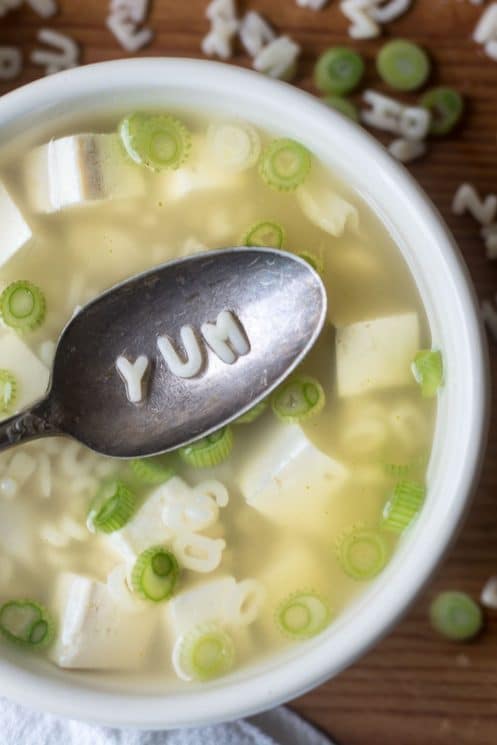 Healthy and easy Miso Alphabet Soup. Introduce new flavors to your kids in a fun way! www.superhealthykids.com