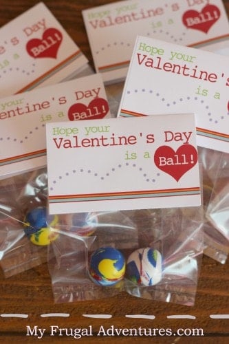 bouncy balls in a valentines bag