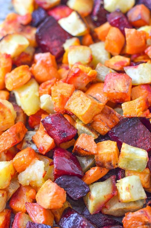 Oven Roasted Sweets and Beets. A beautiful veggie side dish for your next dinner!