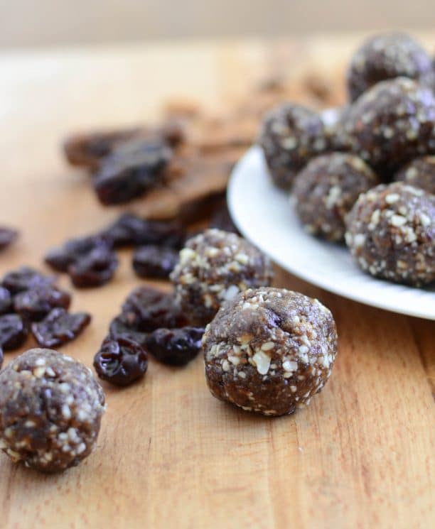 Homemade Cherry Pie Larabars. A healthy cherry pie snack that is portable and easy to whip up!