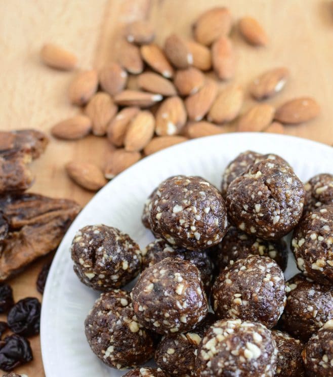 Homemade Cherry Pie Larabars. A healthy cherry pie snack that is portable and easy to whip up!